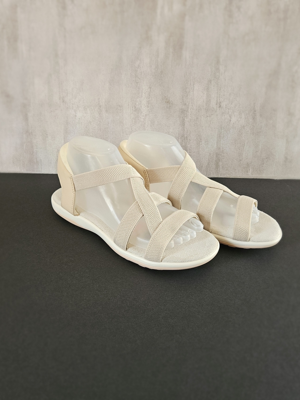 Women's Beige Elastic Strapy Sandals Comfort Open Toe Walking Shoes - Picture 2 of 16